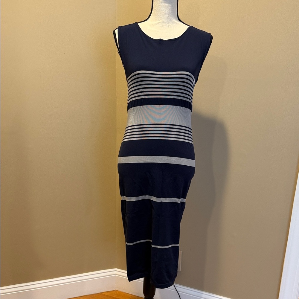 Wolford Navy and Gray Striped Midi Dress
